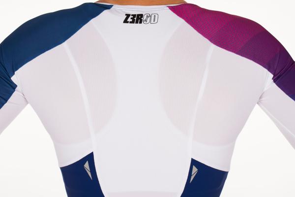 Trifonction à manches ttSUIT racer femme bleu marine et rose | Z3R0D - tenue de triathlon