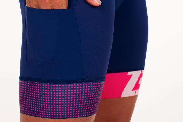 Trifonction à manches ttSUIT racer femme bleu marine et rose | Z3R0D - tenue de triathlon