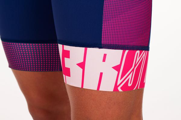 Trifonction à manches ttSUIT racer femme bleu marine et rose | Z3R0D - tenue de triathlon