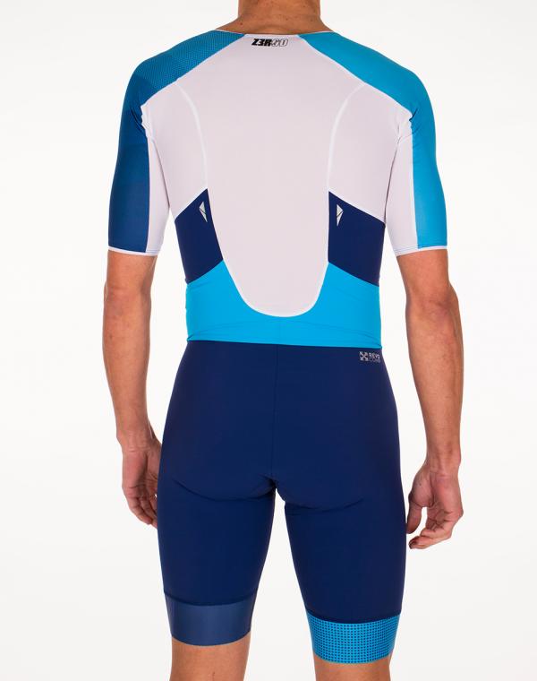 Triathlon racer man ttSUIT | Z3R0D - triathlon sleeved dark blue and atoll trisuit 