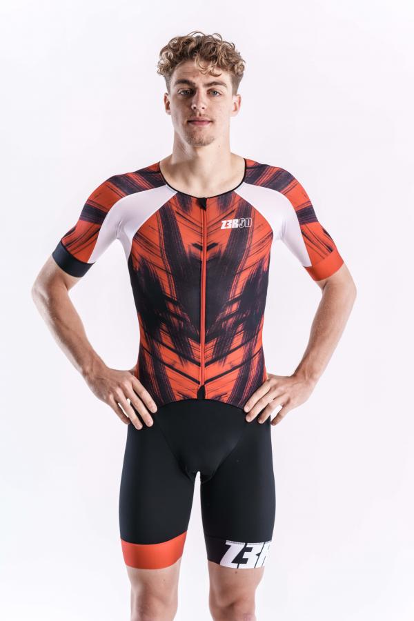Triathlon racer man ttSUIT | Z3R0D - triathlon sleeved red vivacity trisuit 