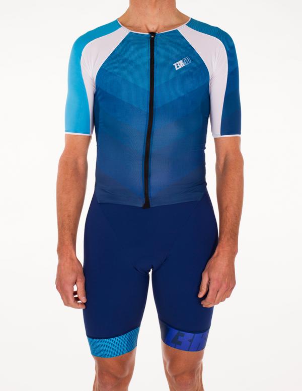 Triathlon racer man ttSUIT | Z3R0D - triathlon sleeved dark blue and atoll trisuit 