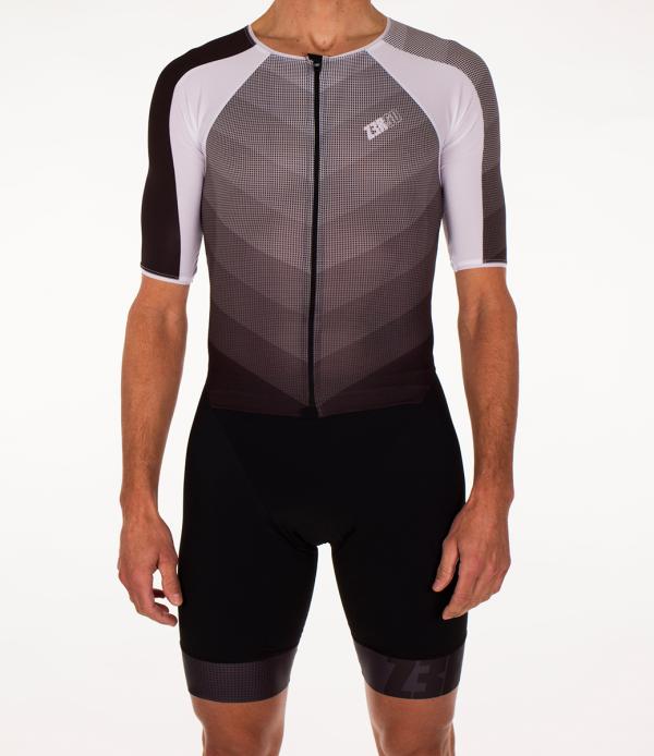 Triathlon racer man ttSUIT | Z3R0D - triathlon sleeved black, grey and white trisuit 