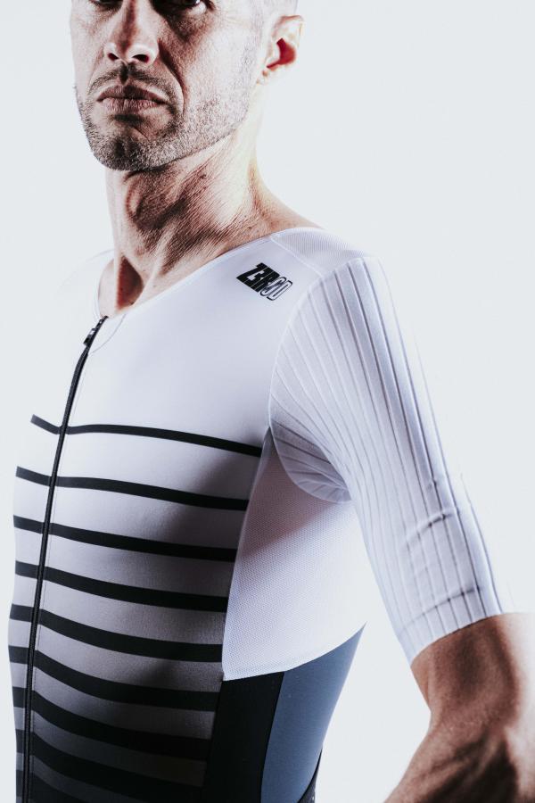 Triathlon racer man ttSUIT | Z3R0D - triathlon sleeved Faded mariniere trisuit 