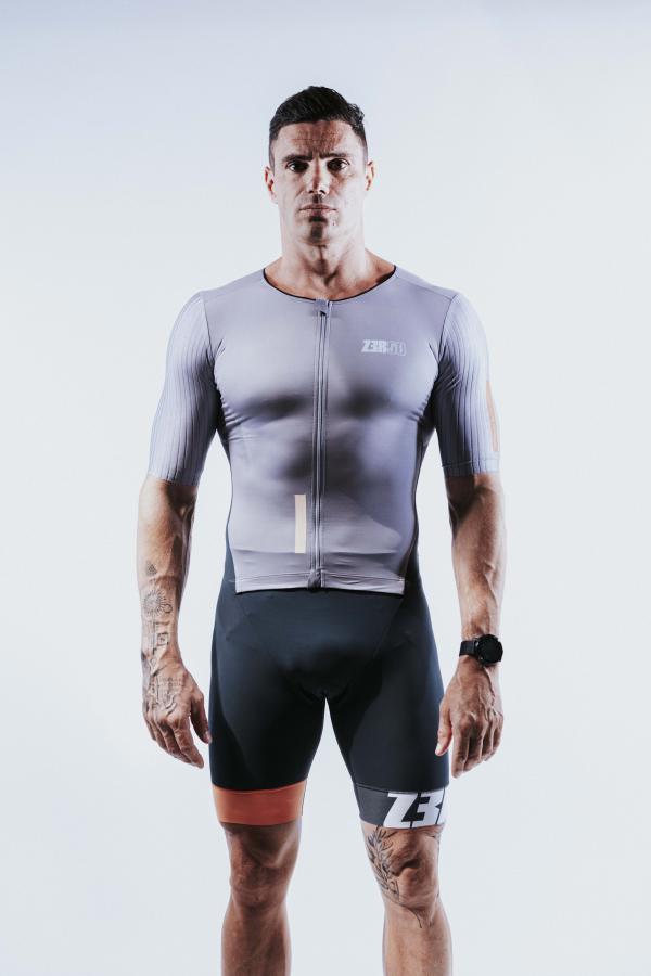 Triathlon racer man ttSUIT | Z3R0D - triathlon sleeved Cinder Grey trisuit 