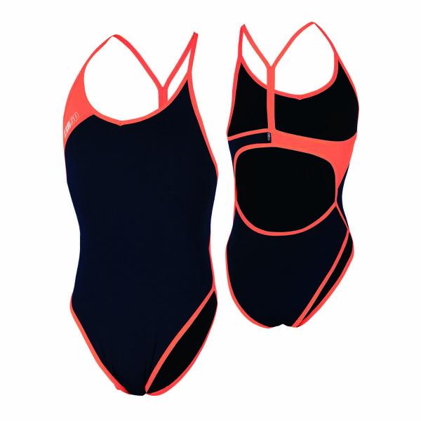 Maillot de bain femme une pièce - bleu marine et orange fluo ZEROD