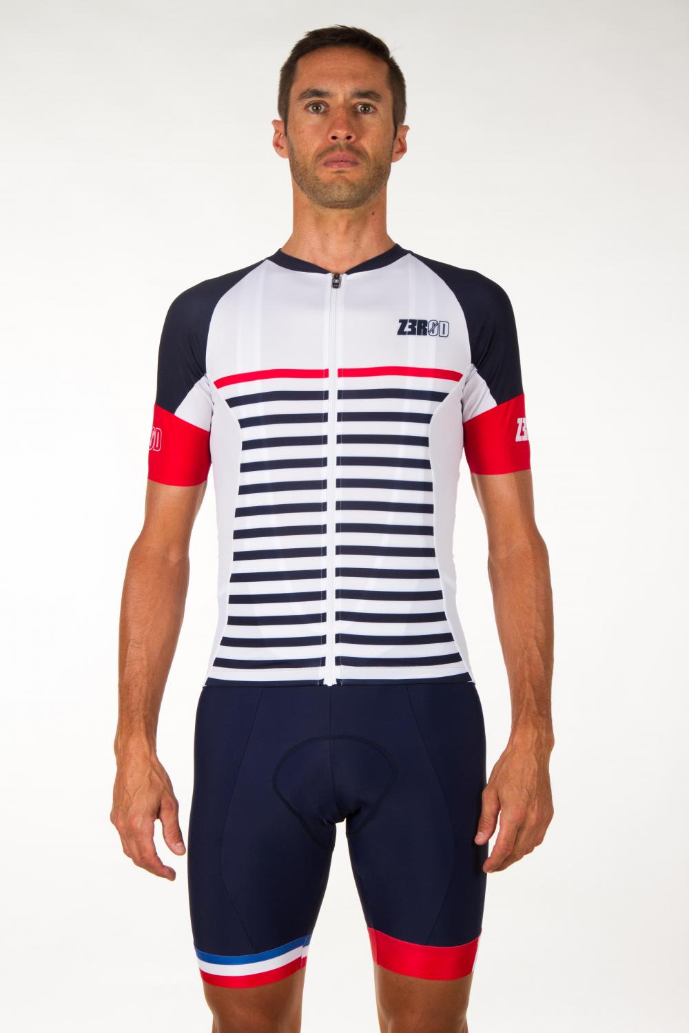 Maillot Cyclisme DNA – Italien – Manches Courtes, Zip Intégral, Rayé Bleu – Homme Taille M – Occasion